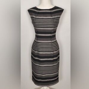 Women’s Striped Sleeveless Midi Knee Length Dress Calvin Klein 12 Black Gray